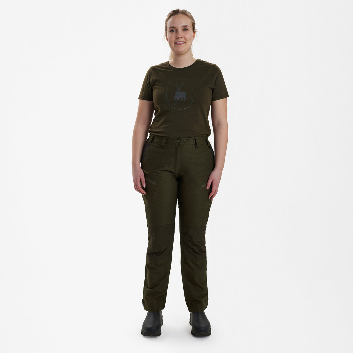 Deerhunter Lady Chasse Trousers In Olive Night melange