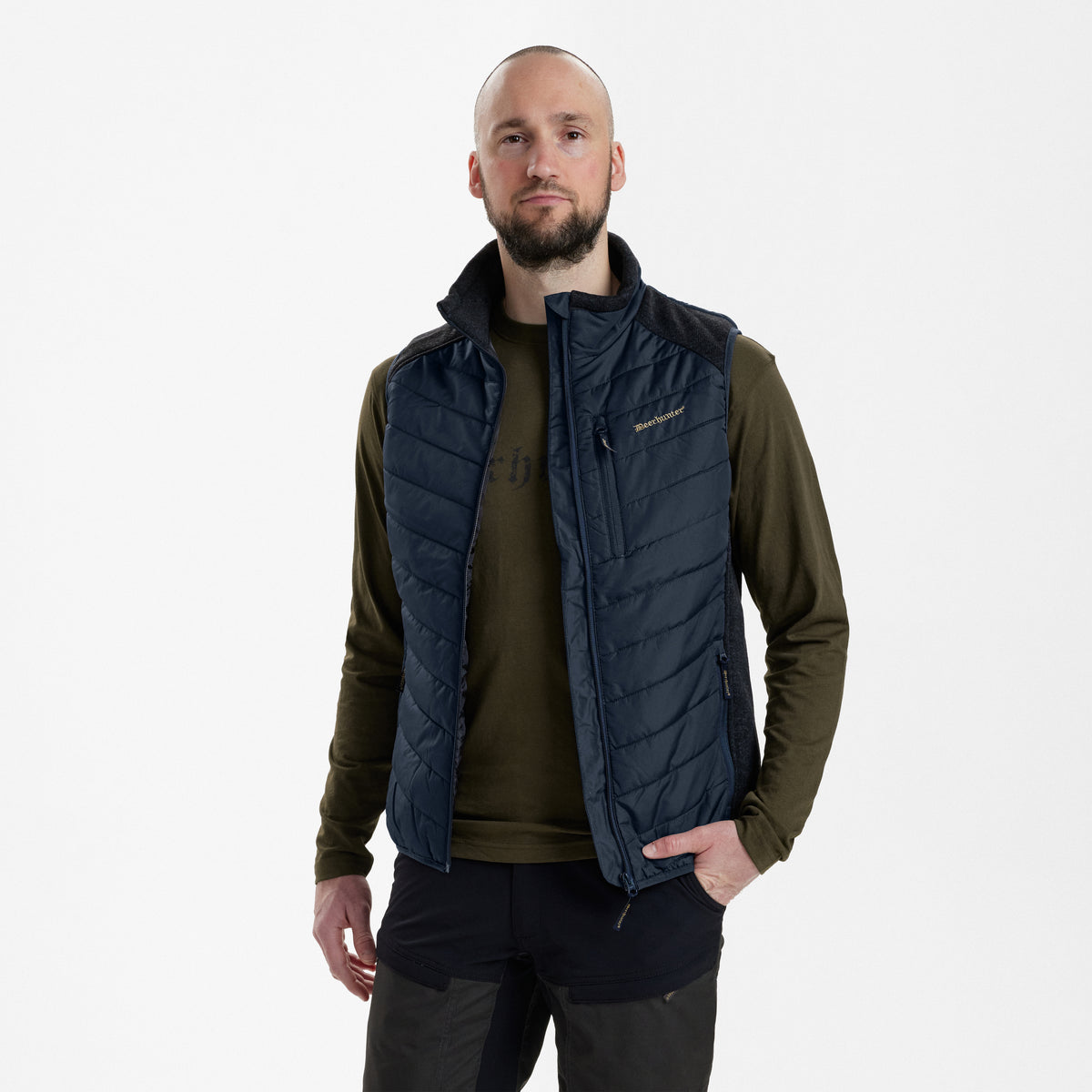 Deerhunter Padded Waistcoat with knit In Dark Blue