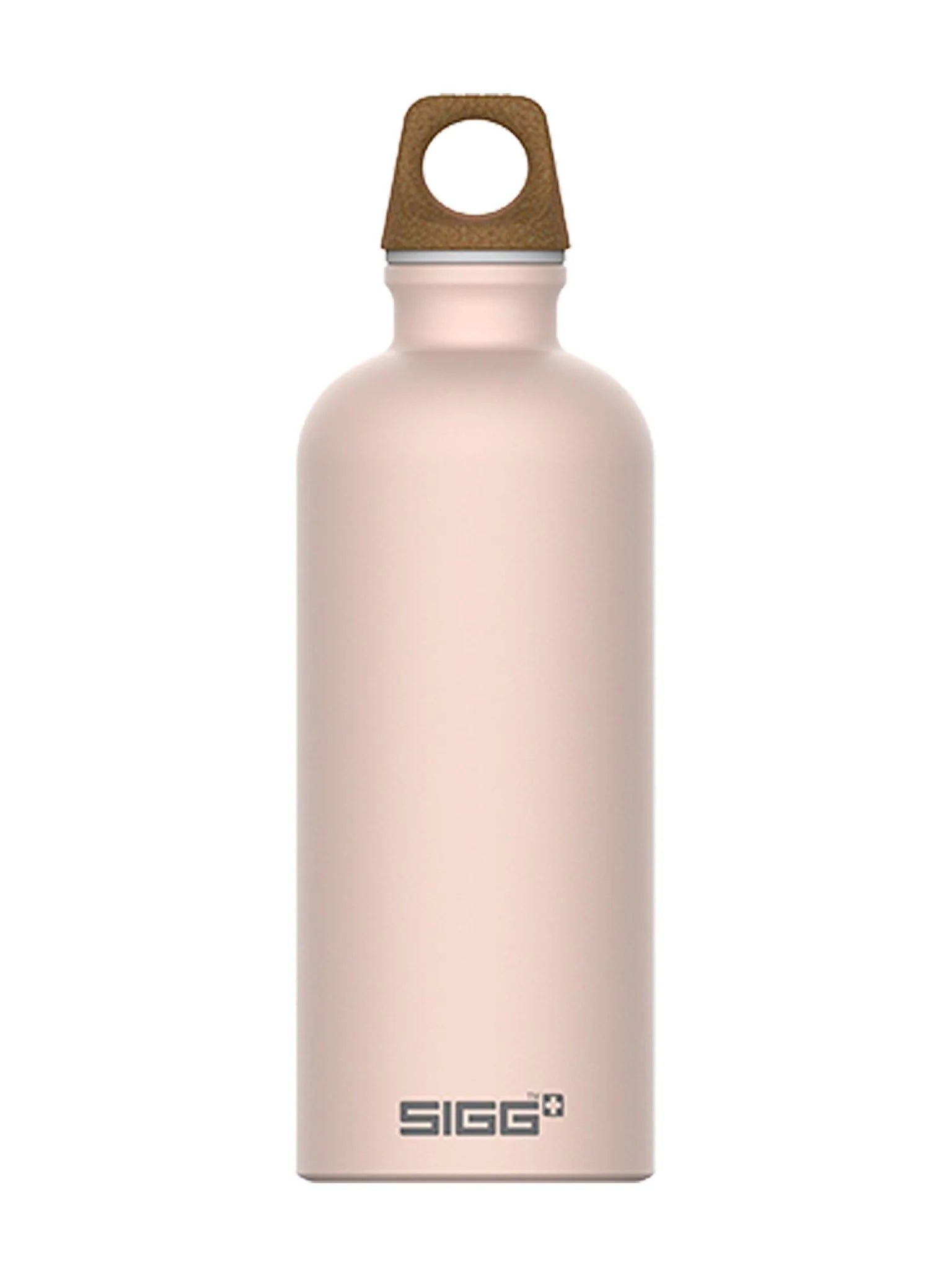 Light pink water bottle with bottle cap on a white background