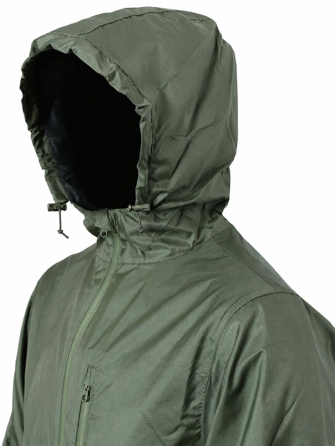 Green hooded jacket on a white background