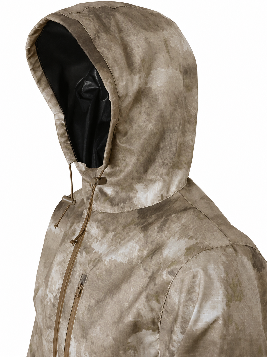Camouflage hooded jacket on a white background