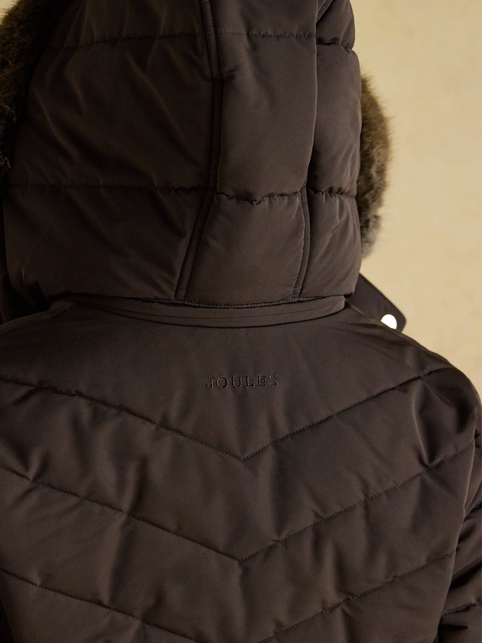 Joules - Ladies Aspen Showerproof Padded womens Coat with Faux Fur removable Hood Joules