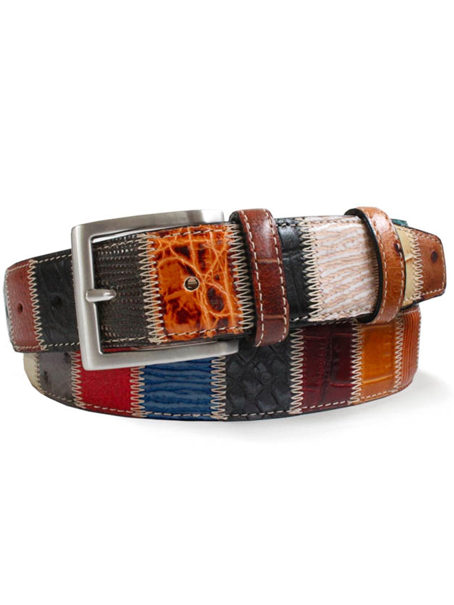 Robert Charles Belts - 1587 Patchwork Mens Leather Belt 40mm - Made in Italy - 100% Leather