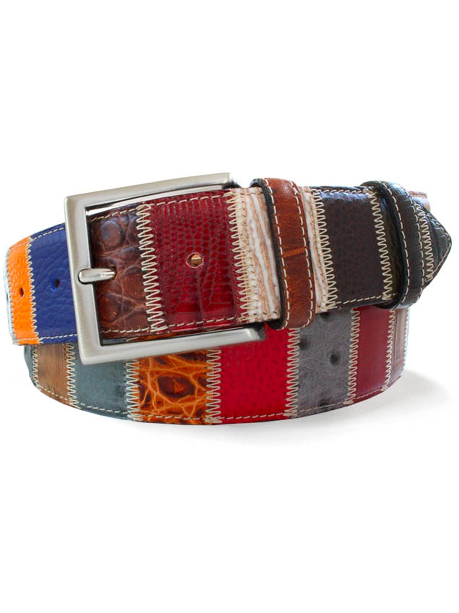 Robert Charles Belts - 1587 Patchwork Mens Leather Belt 40mm - Made in Italy - 100% Leather