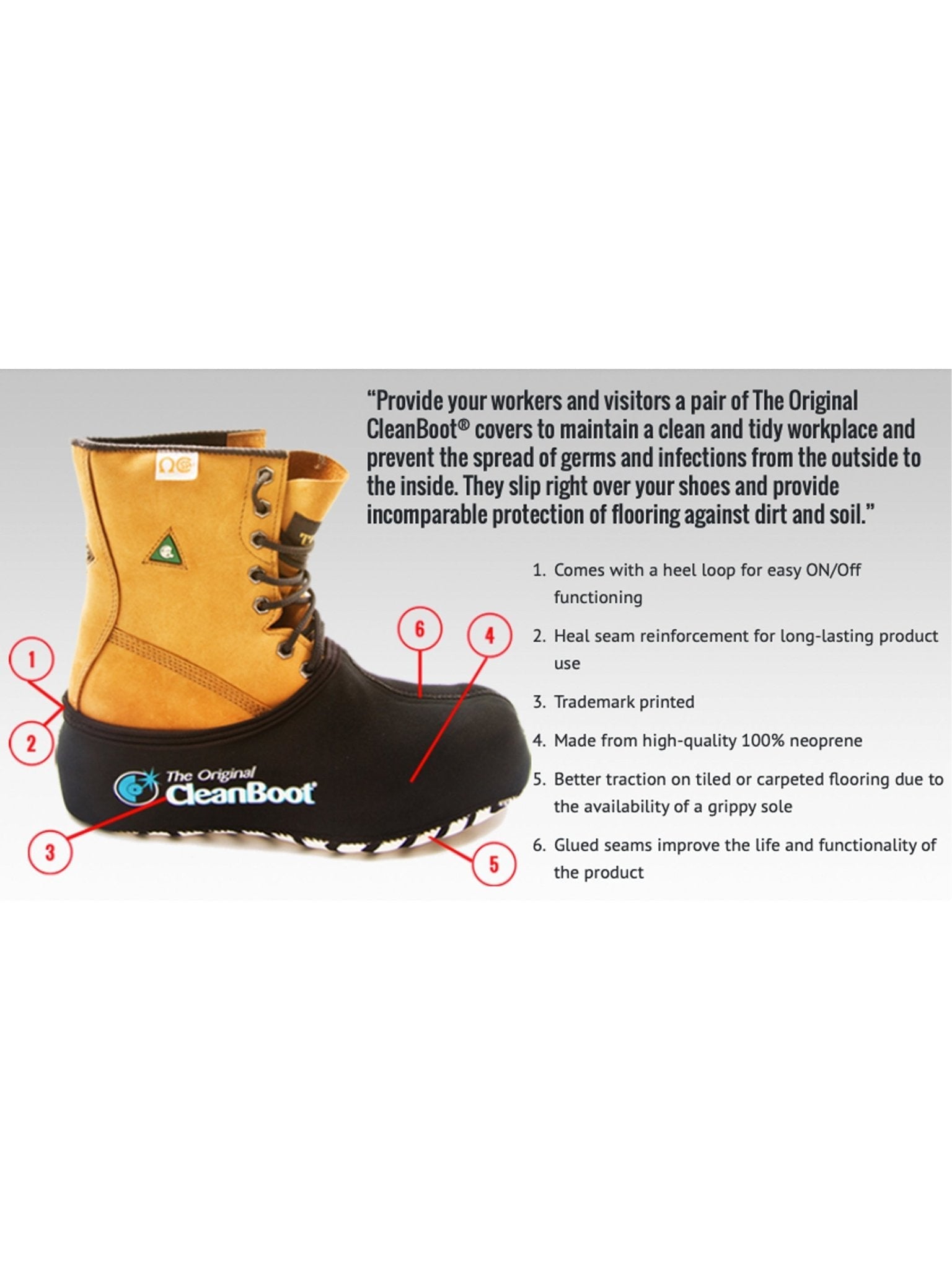 The Original CleanBoot ™ – Professional, Stretchable design with a grippy sole, Protect your floor.