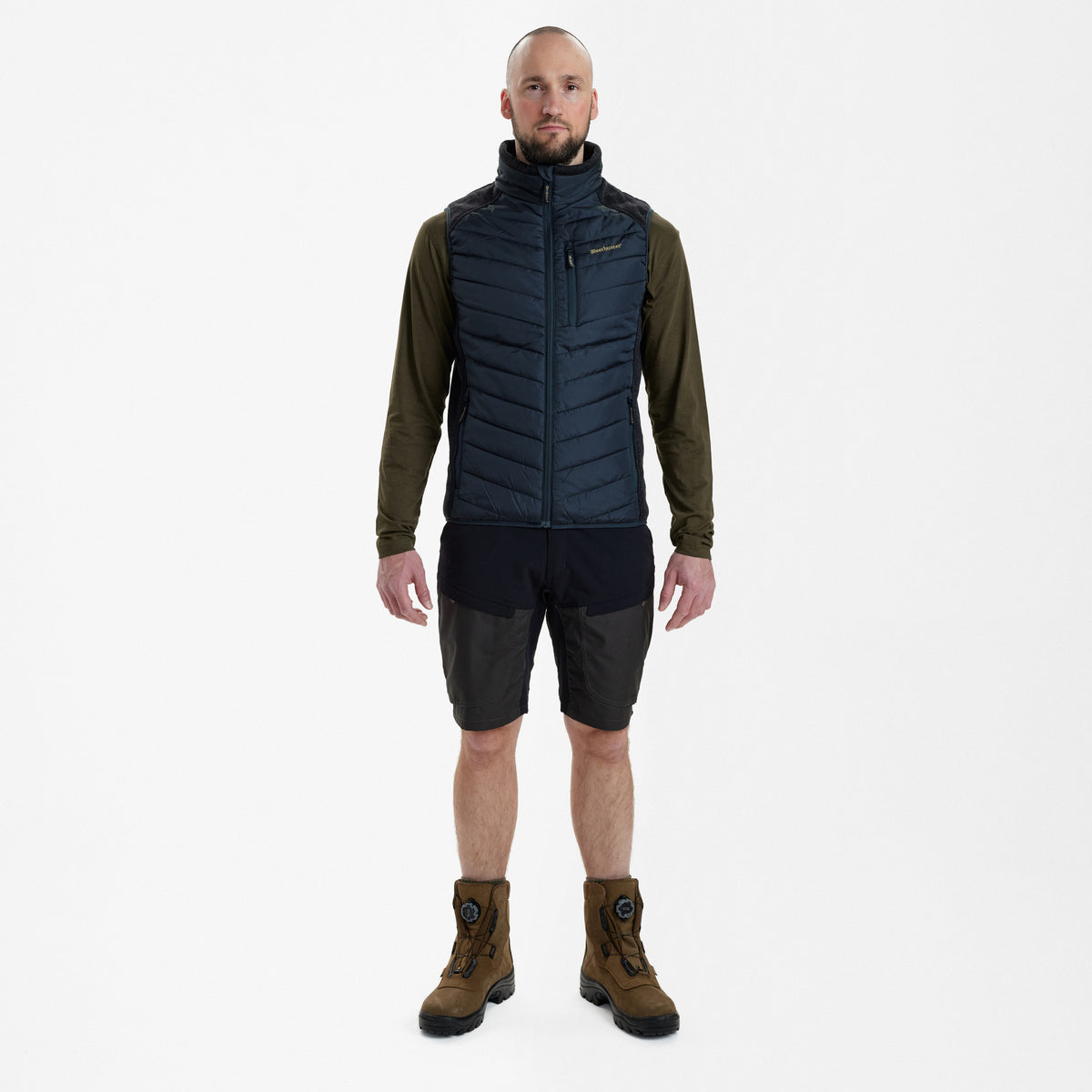 Deerhunter Padded Waistcoat with knit In Dark Blue 