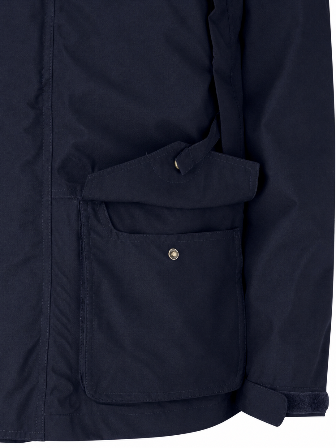 Navy blue jacket with a pocket on a white background