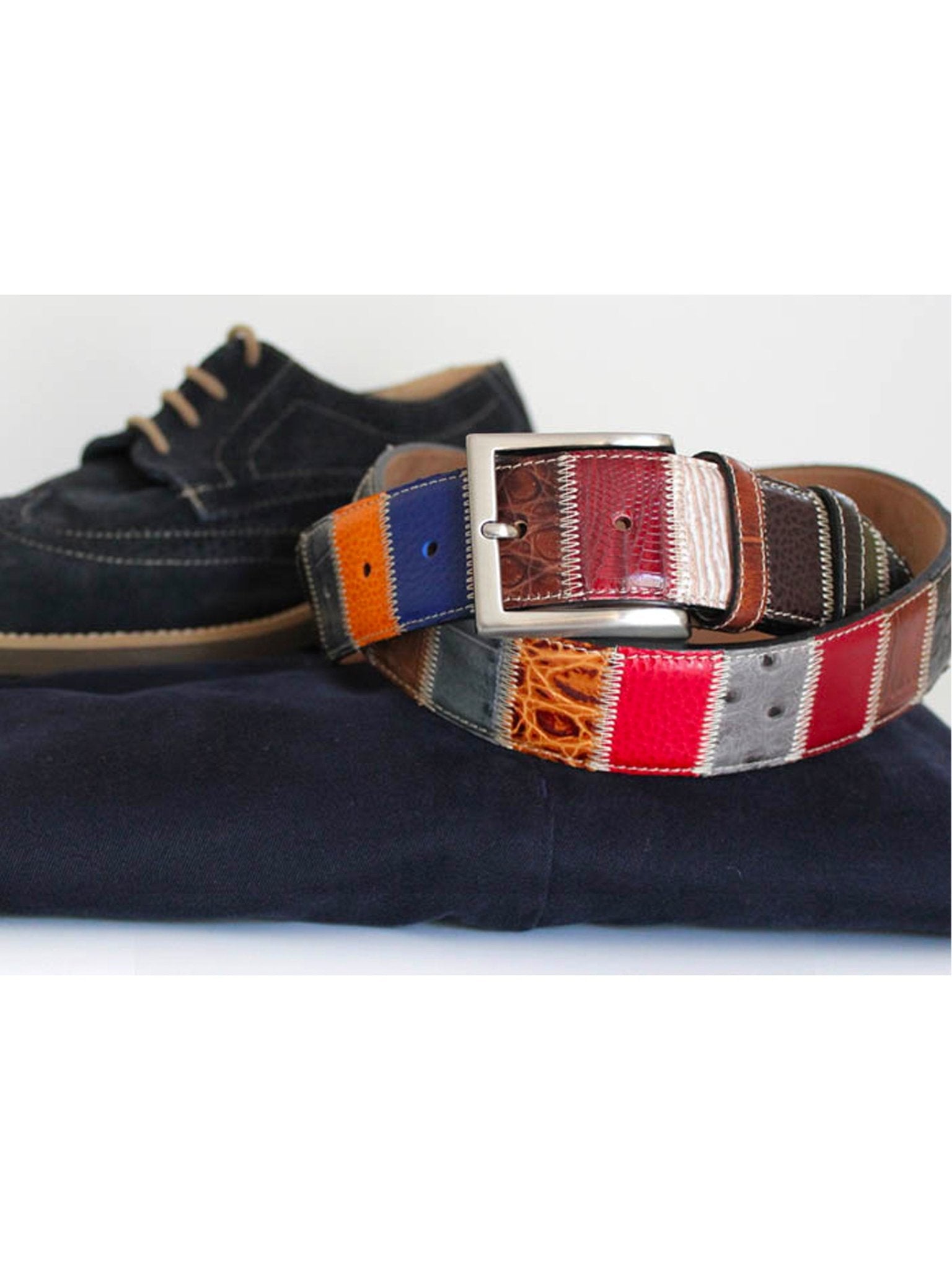 Robert Charles Belts - 1587 Patchwork Mens Leather Belt 35mm - Made in Italy - 100% Leather