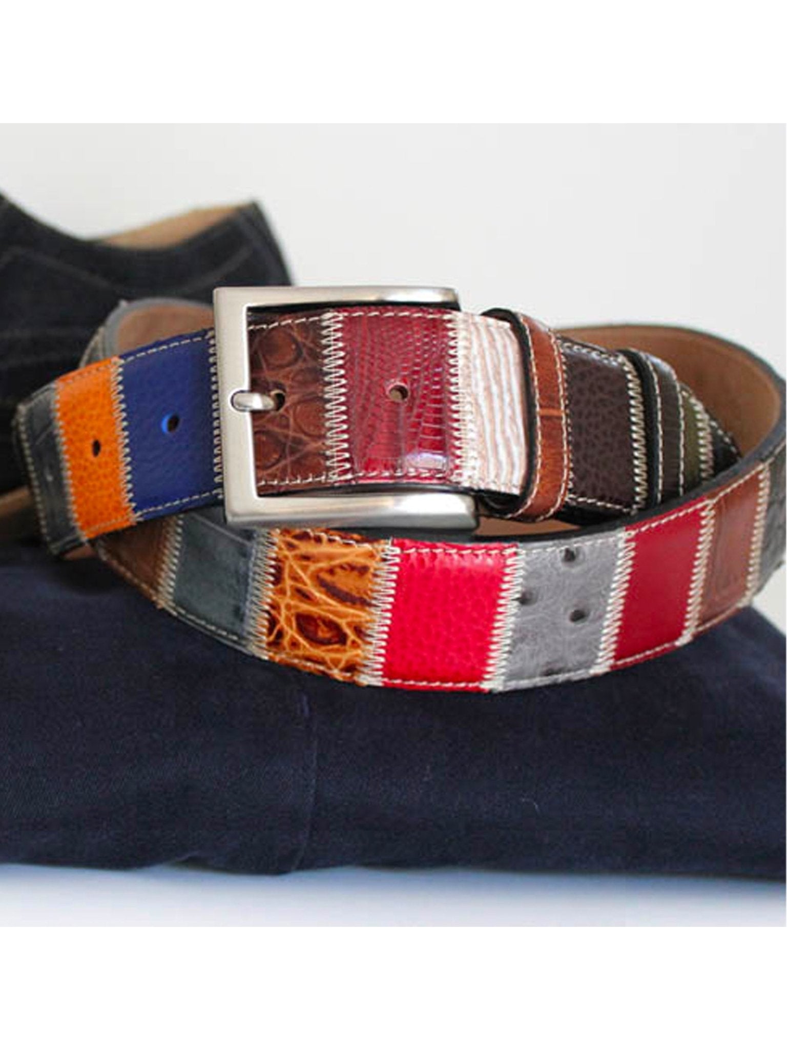Robert Charles Belts - 1587 Patchwork Mens Leather Belt 40mm - Made in Italy - 100% Leather