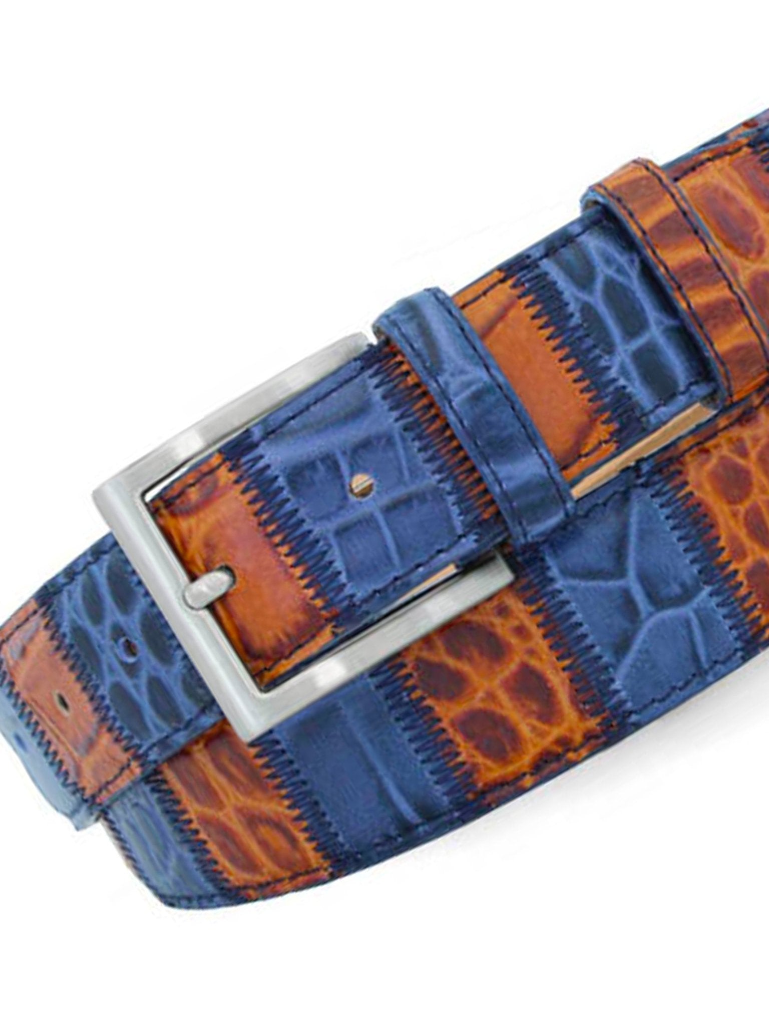 Robert Charles Belts - 1628 35mm Patchwork Blue / Tan Mens Belt - Made in Italy - 100% Leather