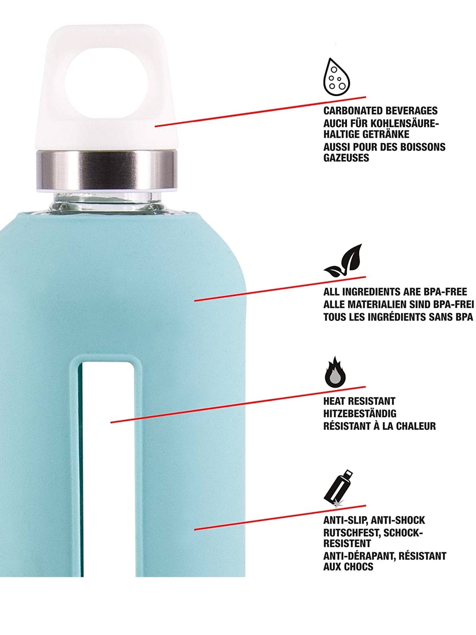SIGG - Star Water Bottle, Leak - Proof Glass Bottle, Heat - Resistant with Silicone Case