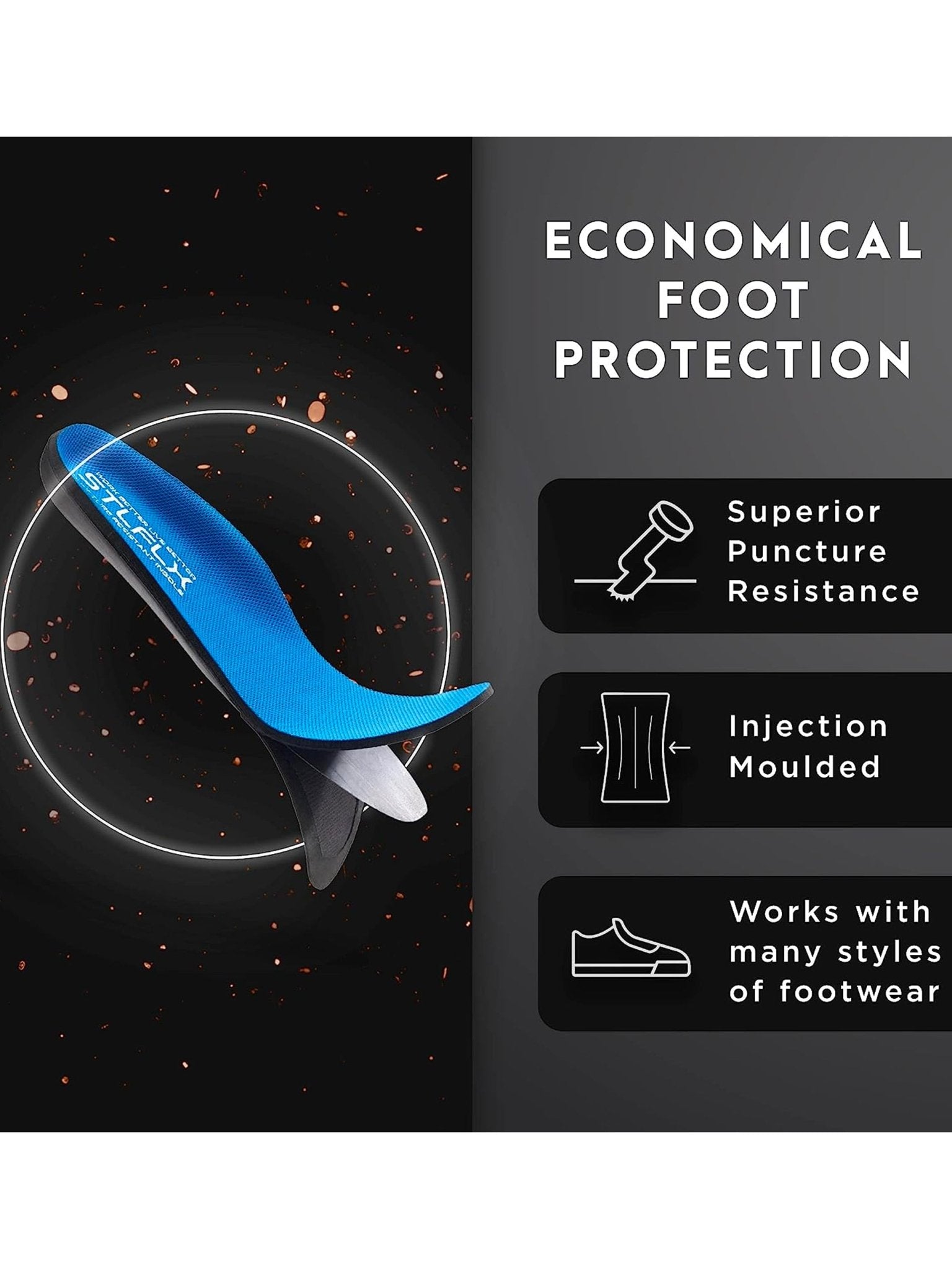 Steel Flex – Unisex safety footwear insole work shoes Puncture Resistant Light Weight in sole
