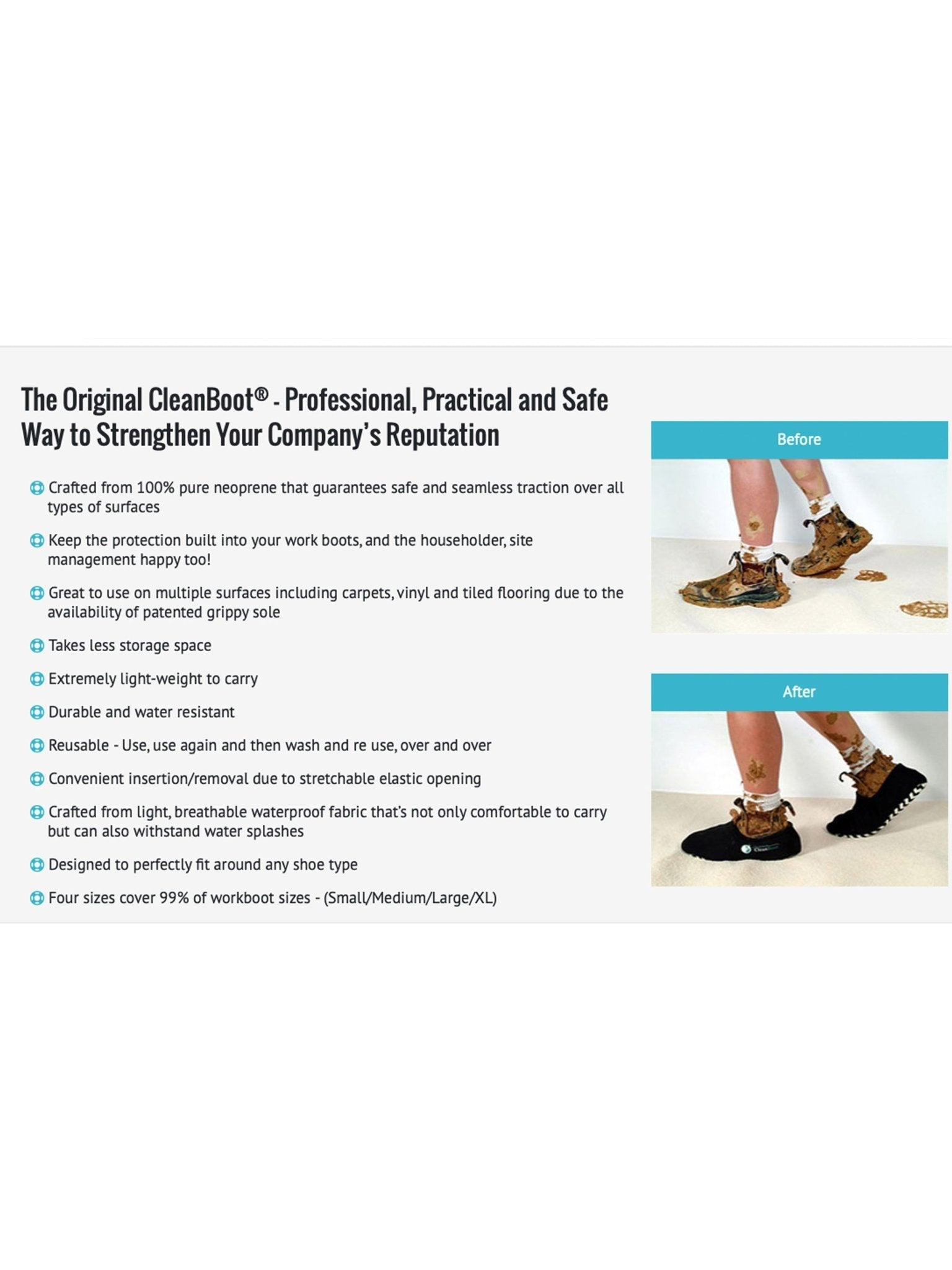 The Original CleanBoot ™ – Professional, Stretchable design with a grippy sole, Protect your floor.