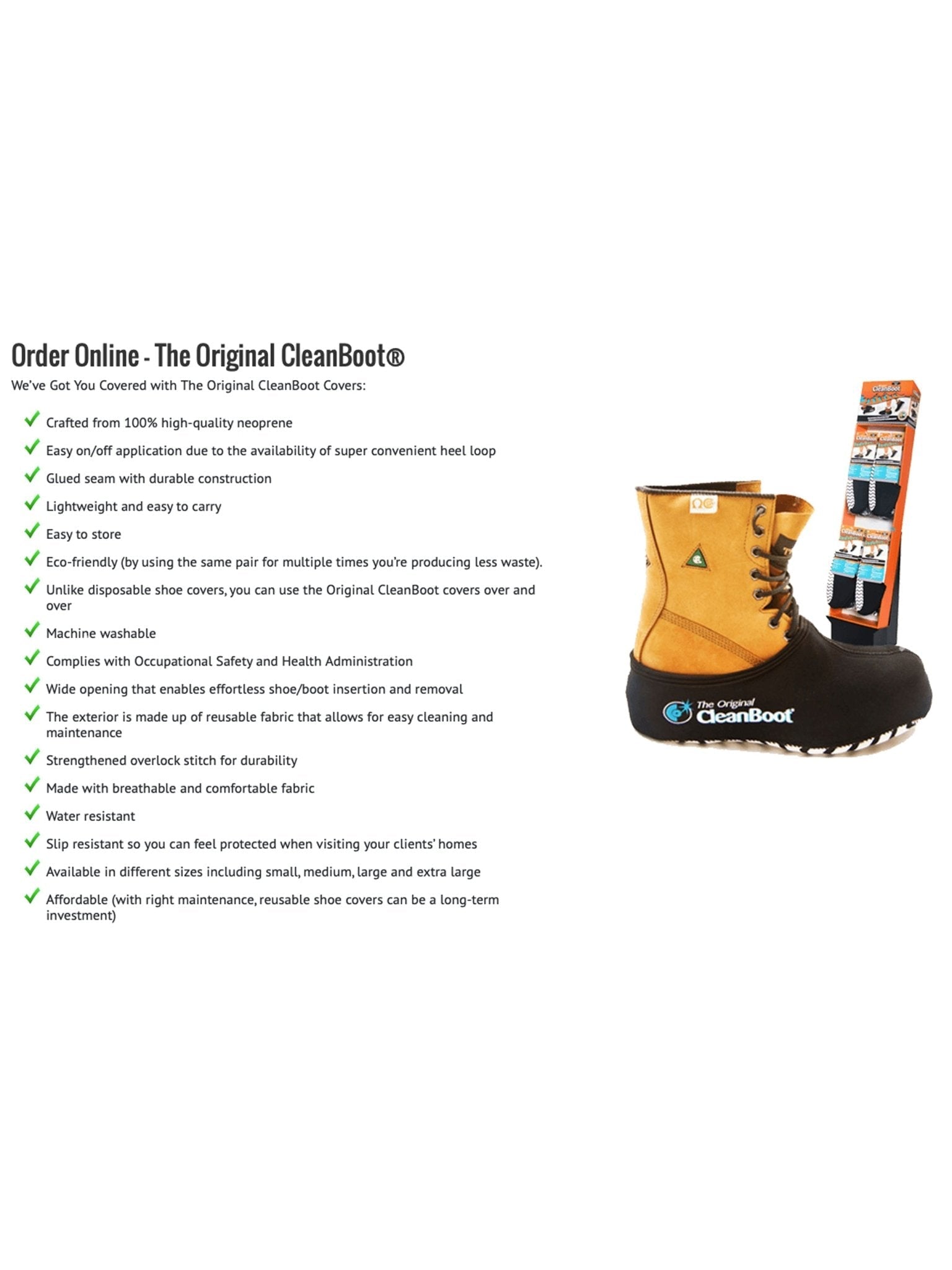 The Original CleanBoot ™ – Professional, Stretchable design with a grippy sole, Protect your floor.
